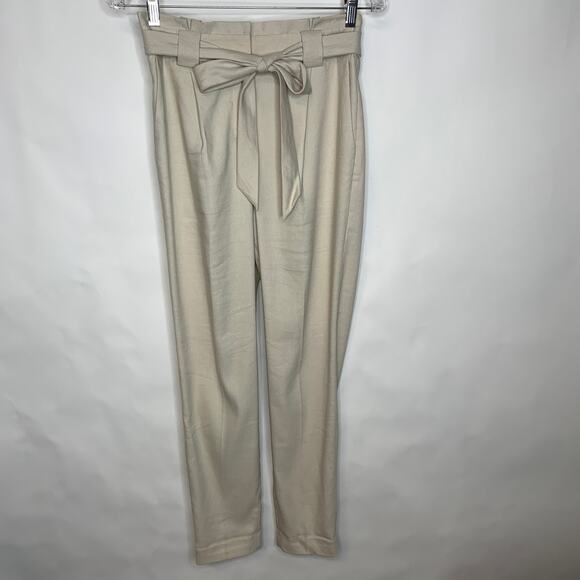 Express Cream Tan Paperbag Waist Pants Sz 0R - Picture 2 of 7